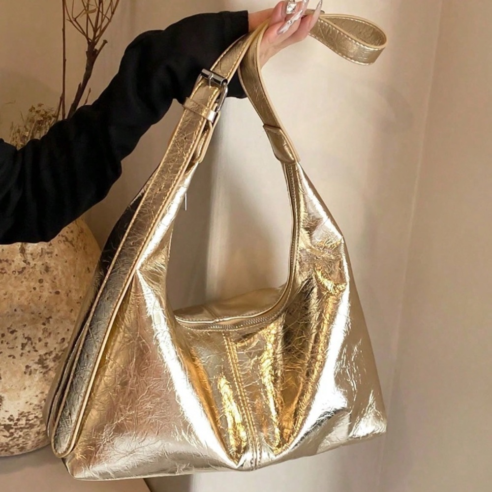 🆕 Metallic Silver Hobo Shoulder Bag - Picture 4 of 7